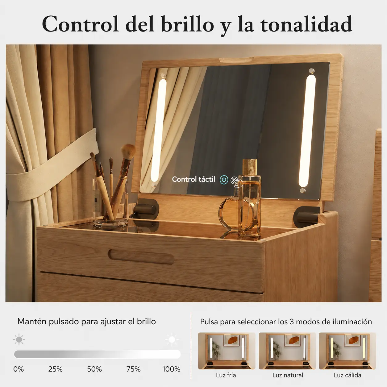 Tocador estrecho MILWOOD con espejo LED — vista 10